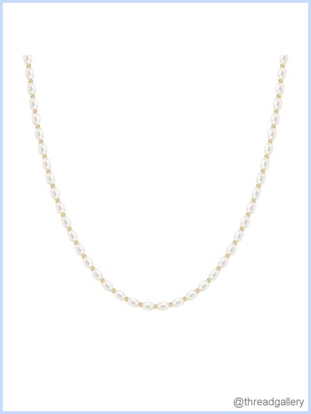 Dainty Rice Pearl 14K Gold Plated Beaded Choker Necklace 16in